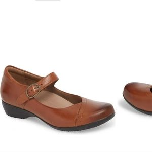 DANSKO FAWNA CHESTNUT LEATHER MARY JANES, SZ 38/US 7.5-8